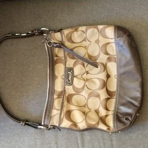 Coach purse, brown monogram leather and cloth